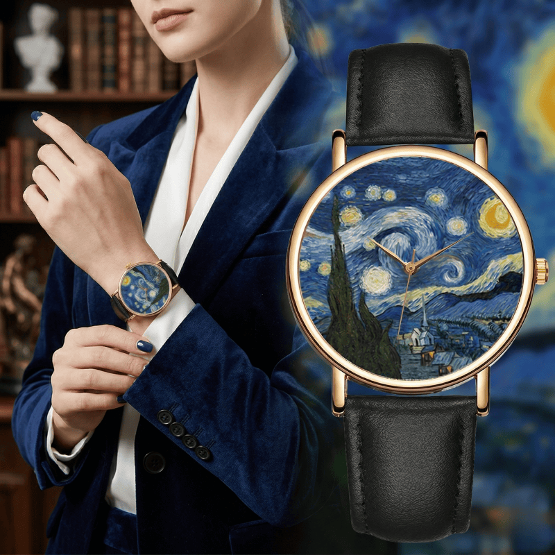 Leather Watch Band Men - Zegarki z motywem obrazów Van Gogha