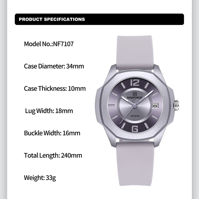 NAVIFORCE 7107 zegarek dla kob – Silicone Band Women recenzja i cena
